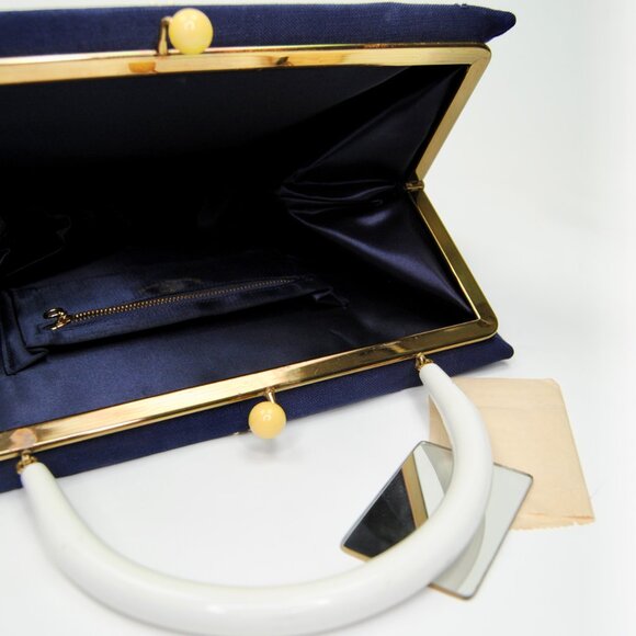 Vintage Handbag 40s 50s Bags by Edwards Blue Top Handle Studded Mexican Purse - Picture 8 of 17